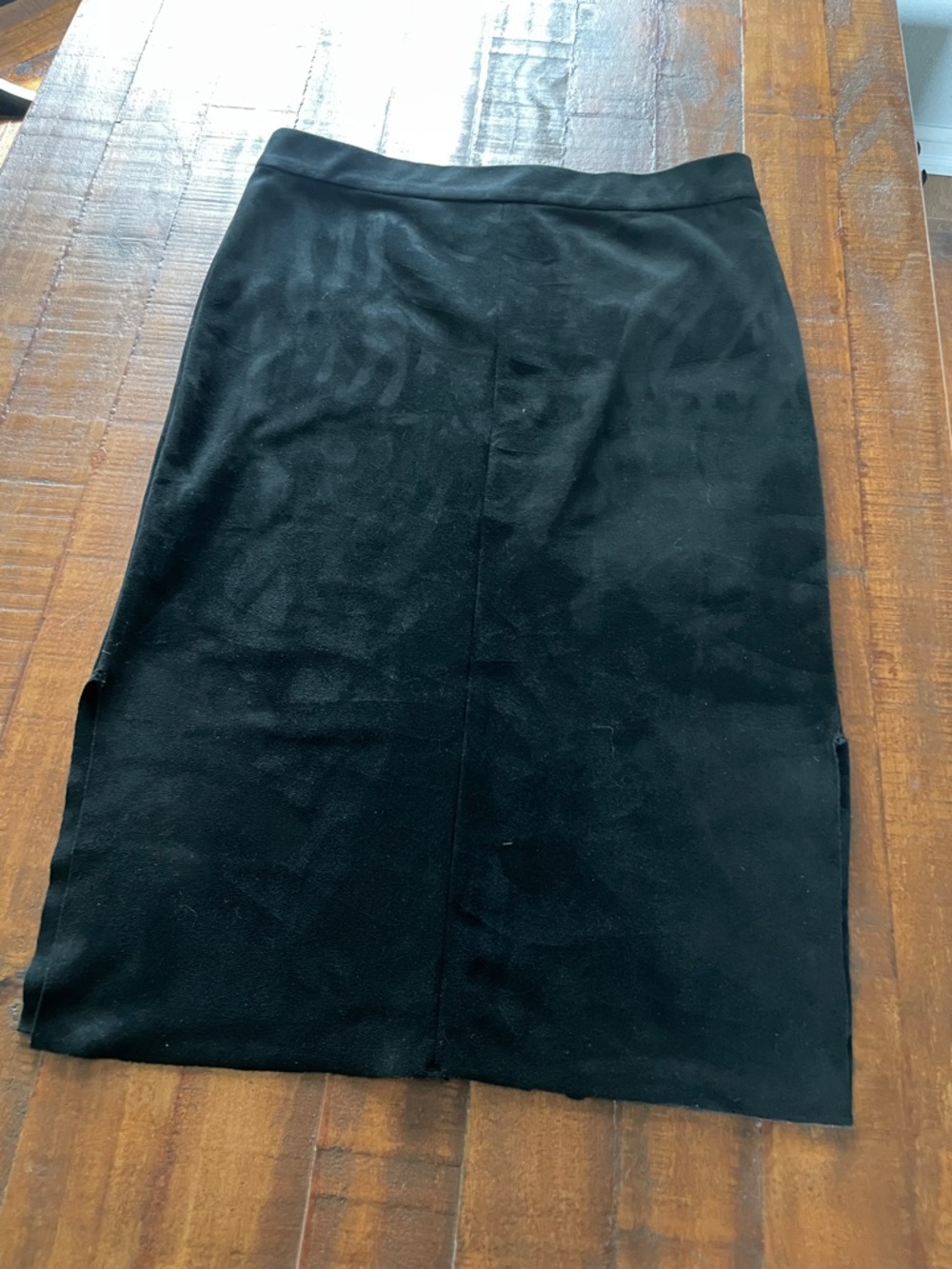 DSTLD Black Suede Women’s Pencil Skirt with Side Slits